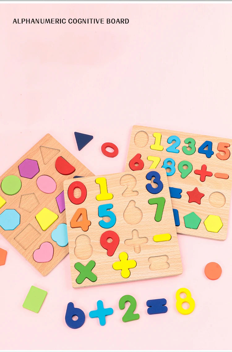 Kids Educational Geometric Shapes & Alphabet Wooden Puzzle