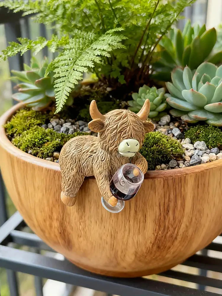Whimsical Highland Cow Resin Statue Planter for Home Decor