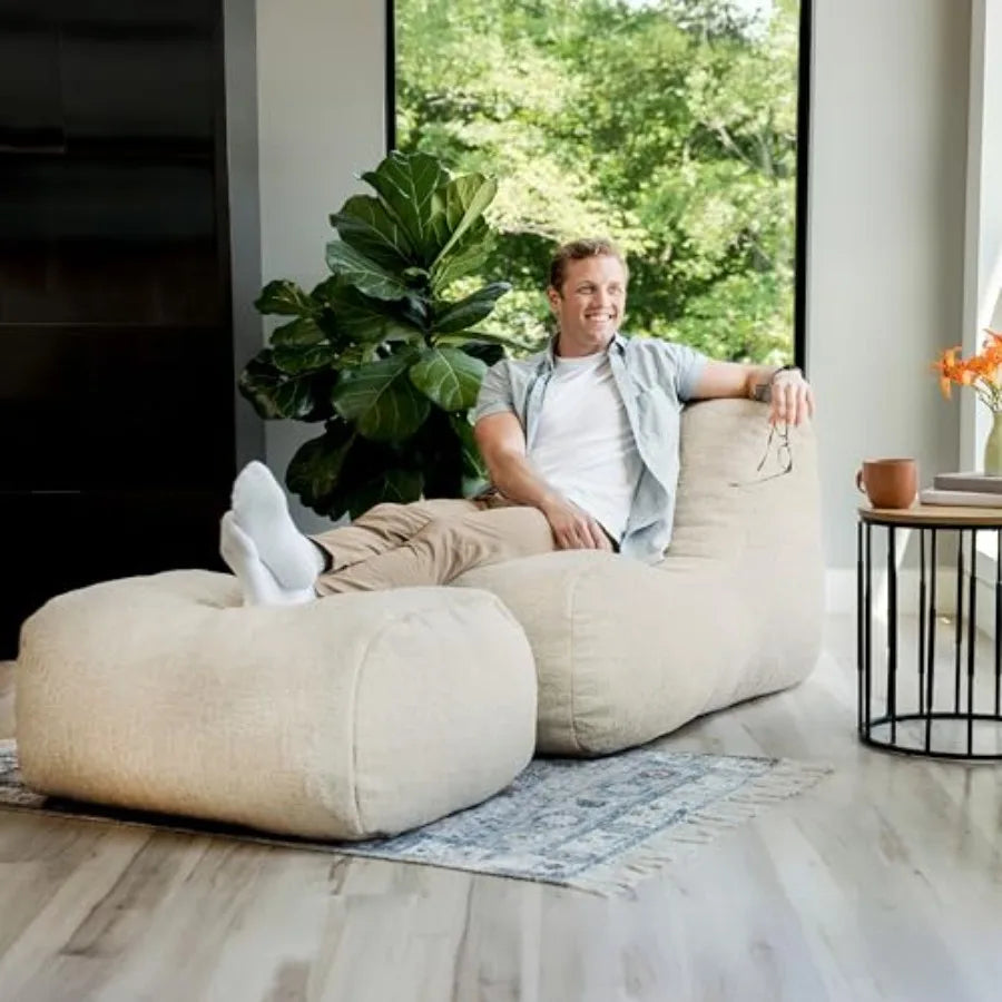Comfortable Bean Bag Lounger and Ottoman Set for Relaxation