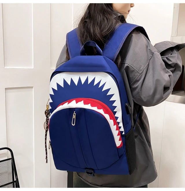 Luminous Shark Mouth Backpack | Large Capacity USB Laptop Bag