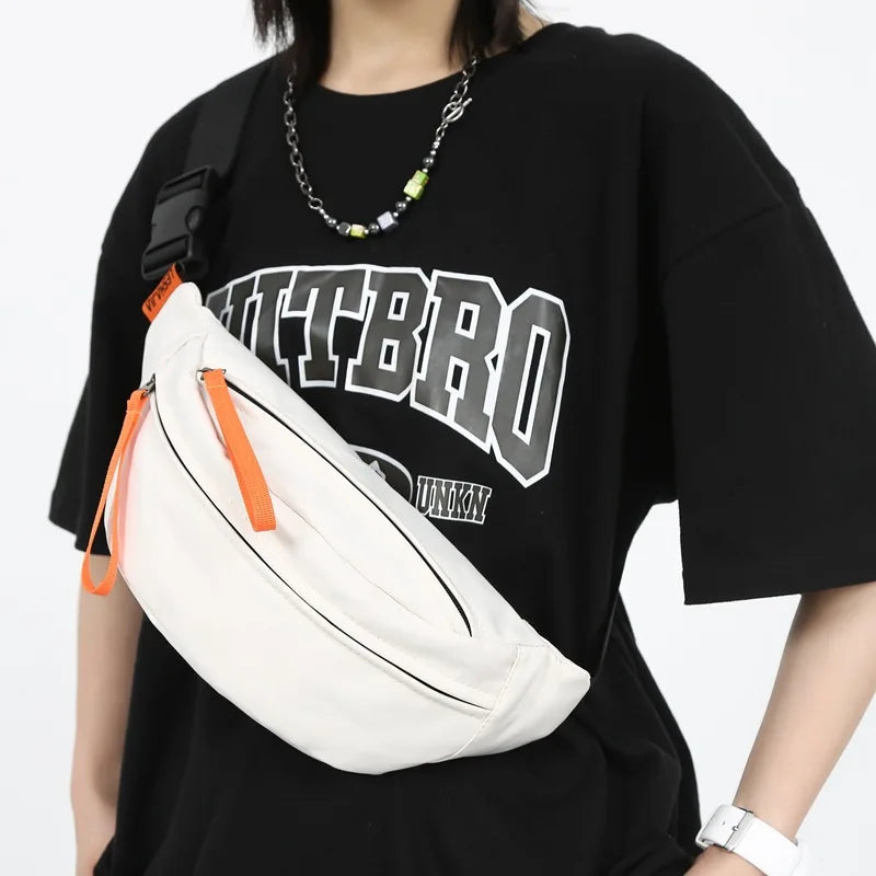 Street Casual Hip Hop Sport Fanny Pack Men Women Waterproof Functional Crossbody Bag Fashion Motorcycle Chest Bag Green Orange