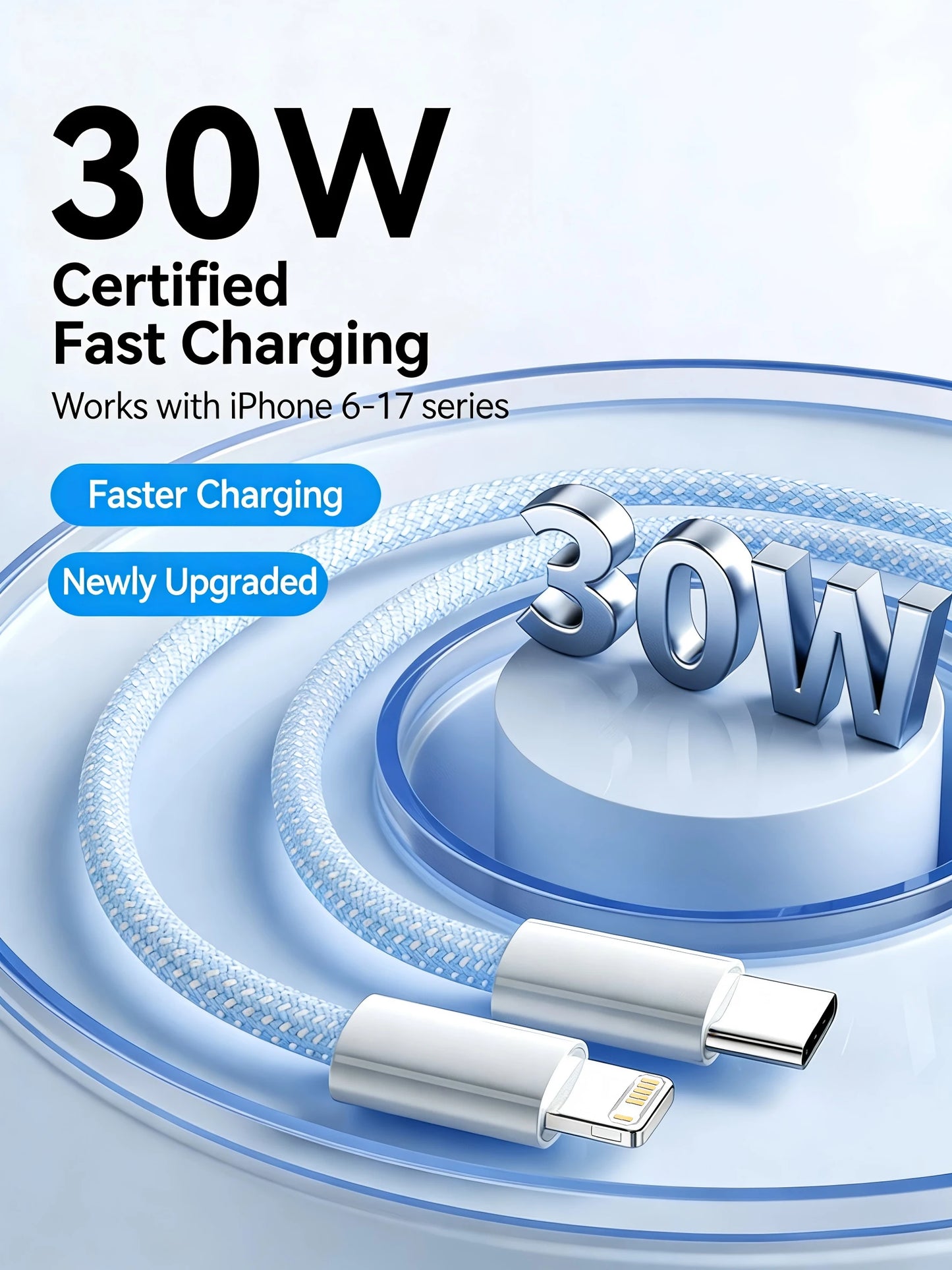 30W Fast Charge USB-C Data Cable for iPhone | Braided & Durable