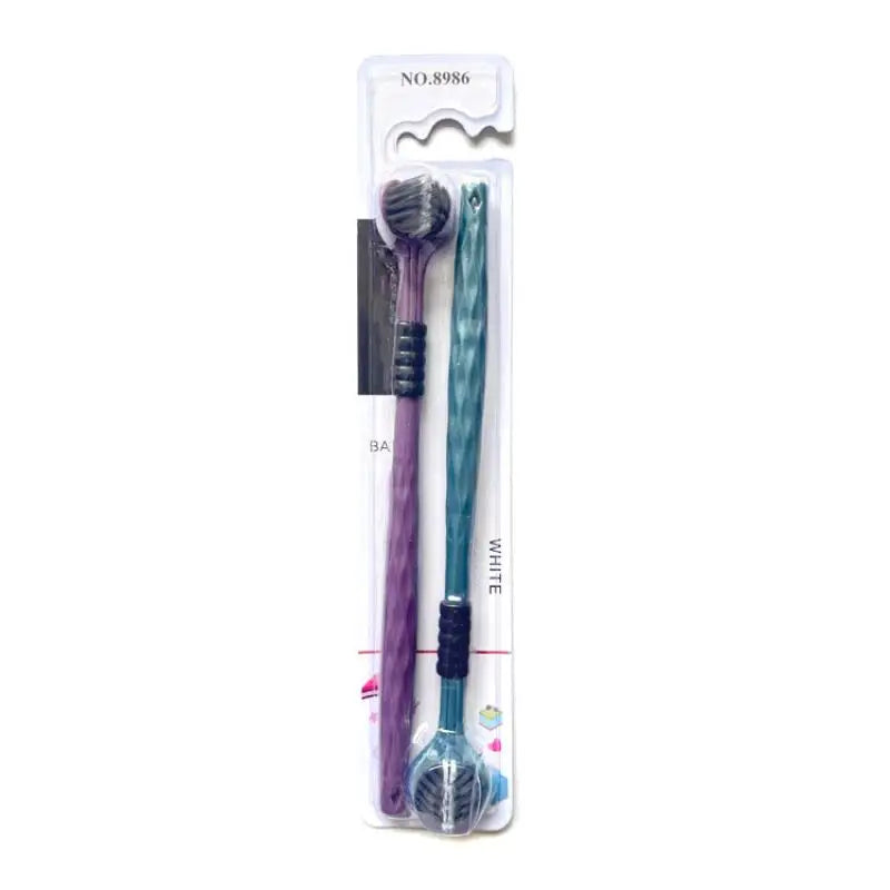 2pcs 3D Stereo Three-Sided Toothbrush Ultra Fine Soft Hair Adult Toothbrushes Tongue Scraper Oral Care 360° Cleaning Teeth Brush