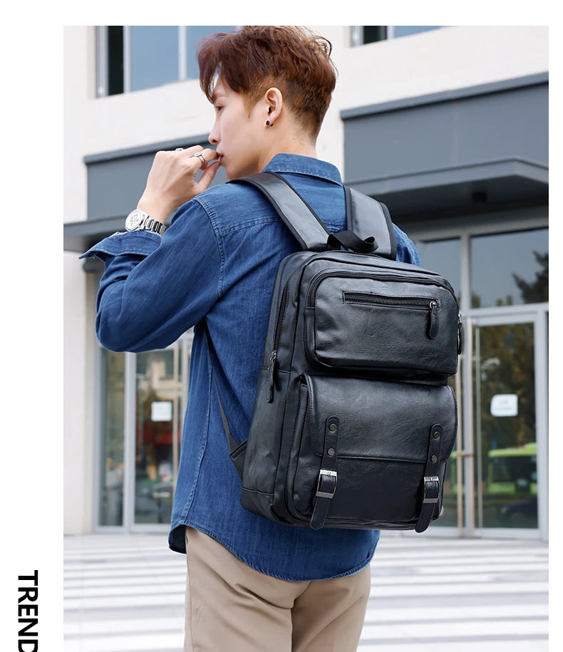 Men's Casual PU Leather Laptop Backpack | Stylish Travel Bags