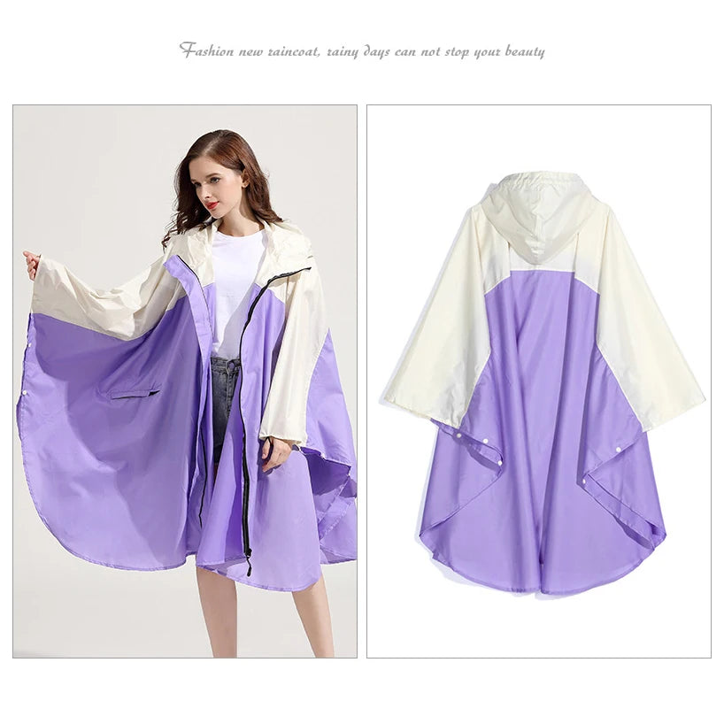 Plus-Size Lightweight Color-Blocked Raincoat | Ideal for Outdoors