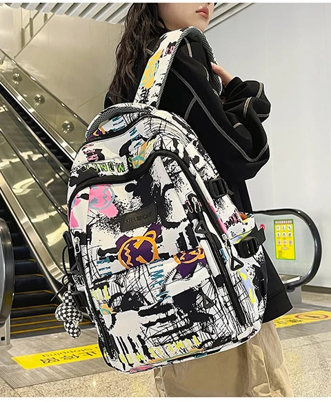 Trendy Personalized Graffiti Japanese Backpack | Large Capacity Book Bag