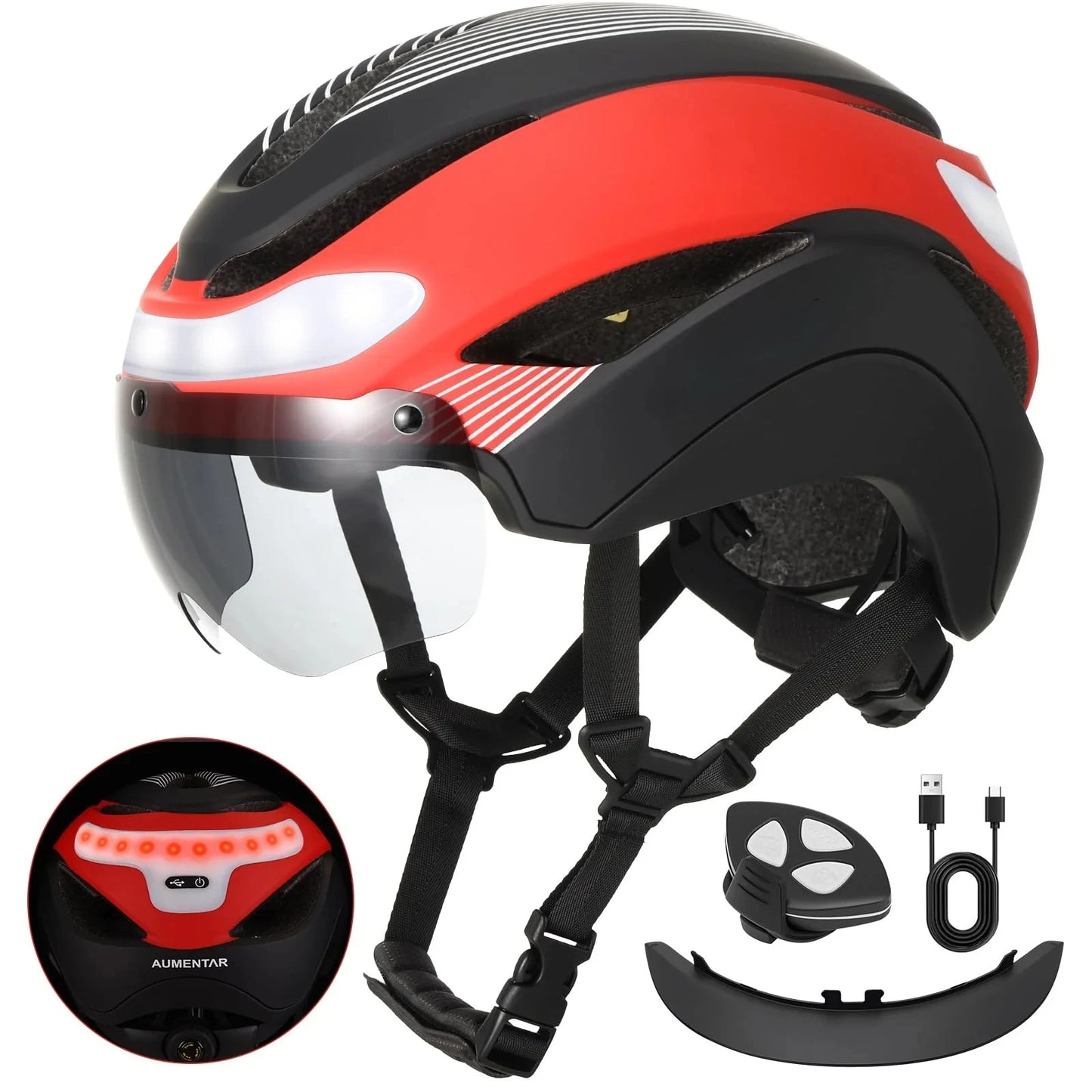 Ultralight Road Bicycle Helmet with LED Lights & Magnetic Goggles