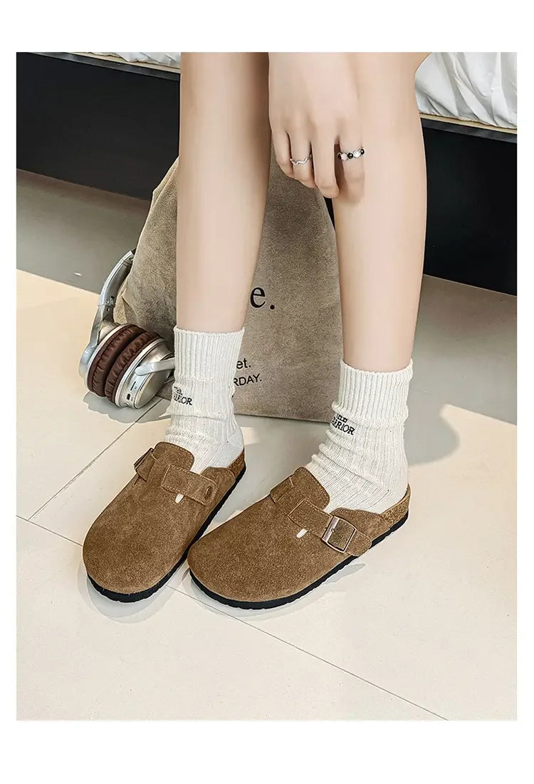 Cow Suede Cork Mules Slippers for All Seasons | Comfortable Clogs