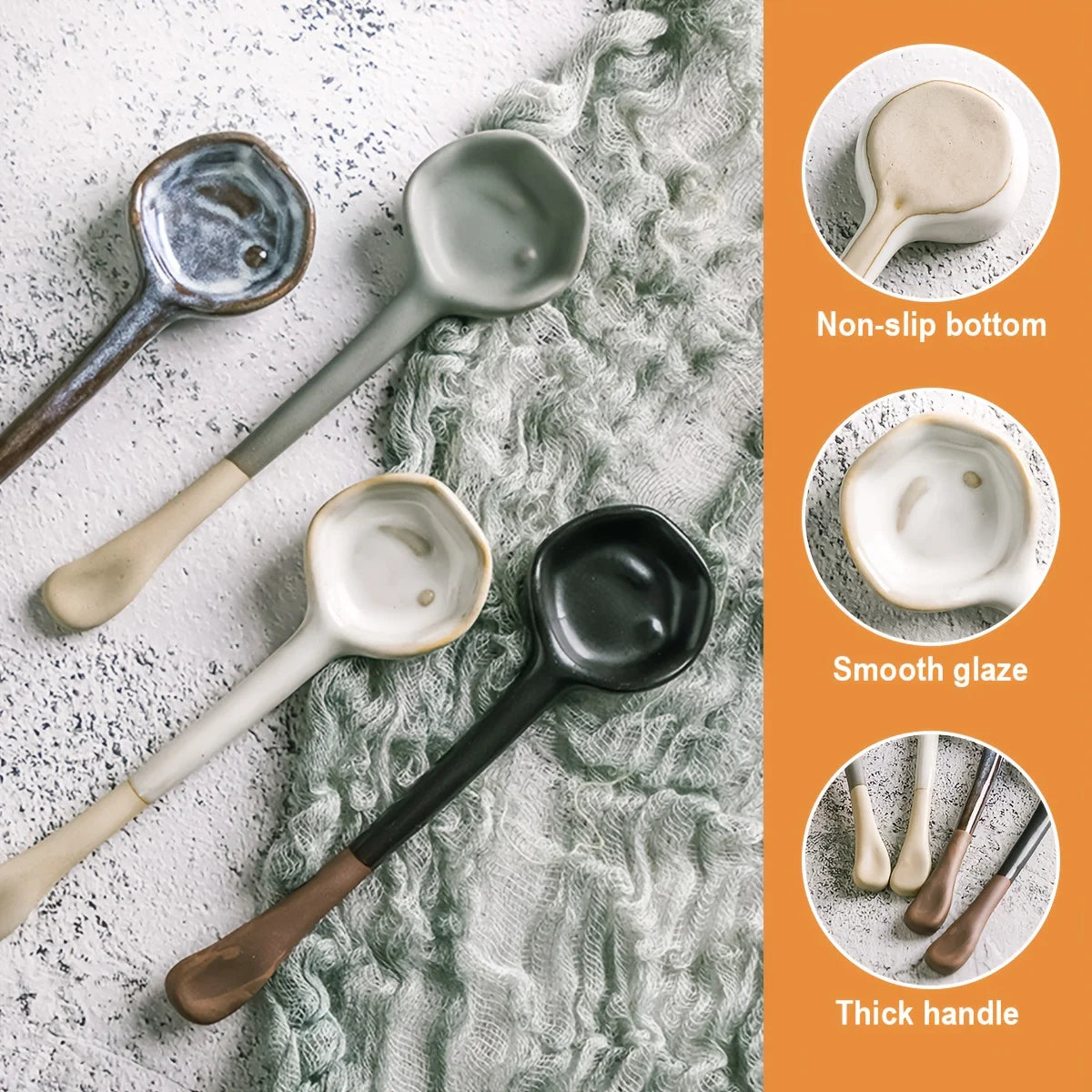 4pcs Retro Ceramic Soup Spoons | Perfect for Ramen & More