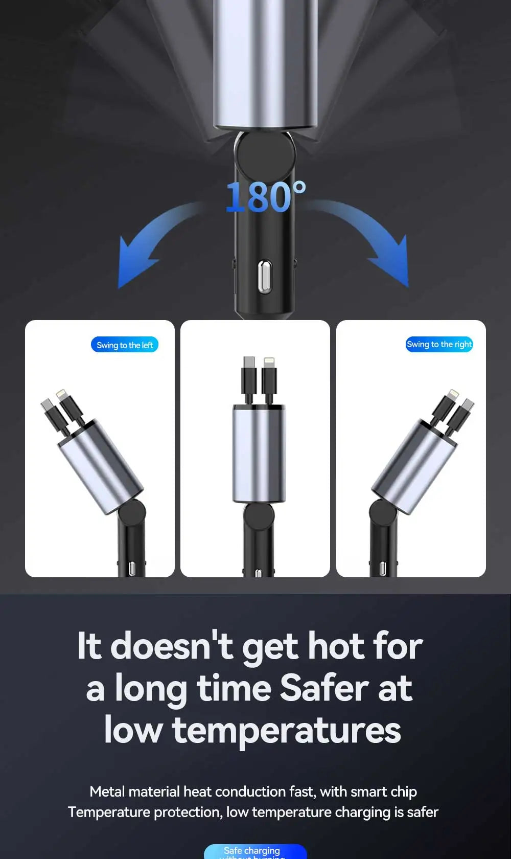 120W 4-in-1 Car Charger | Fast Retractable Charging Adapter