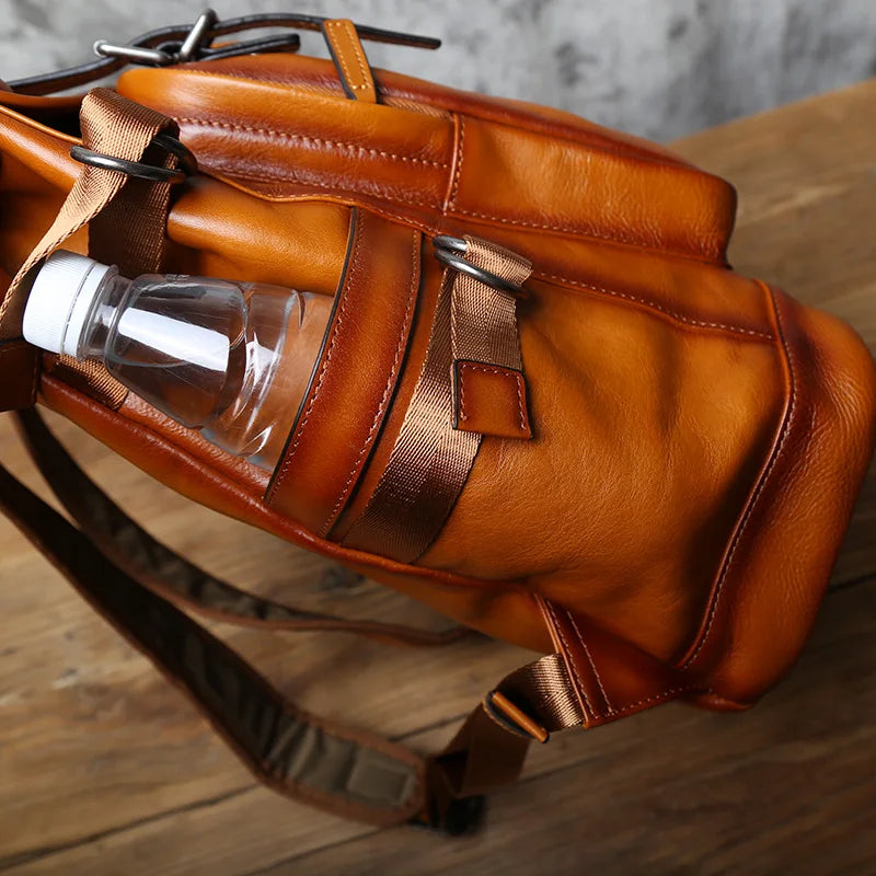 Mochila retro de cuero para hombre | Elegante bolso de viaje y escolar