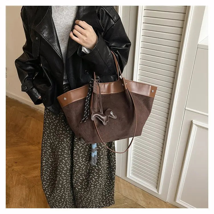 Bolso de hombro de piel suave de gamuza para mujer | Estilo casual de lujo