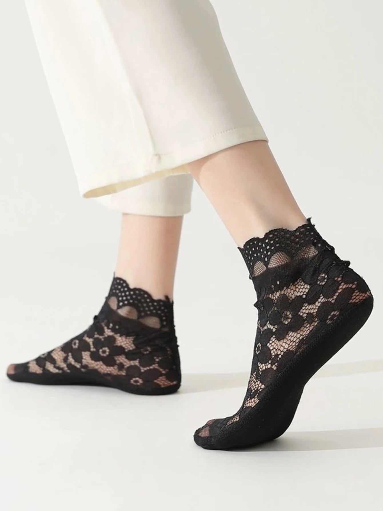 Women's Floral Lace Socks | Summer Thigh-High Sheer Comfort