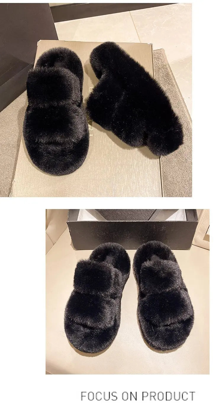 Cozy Plush Fluffy Platform Fur Slippers for Women | Anti-Slip Warmth