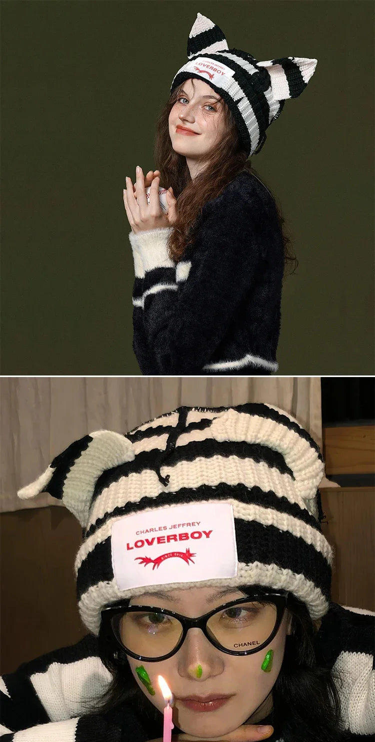 Unisex Cat Ear Beanie | Warm Crochet Knitted Skullies Hat