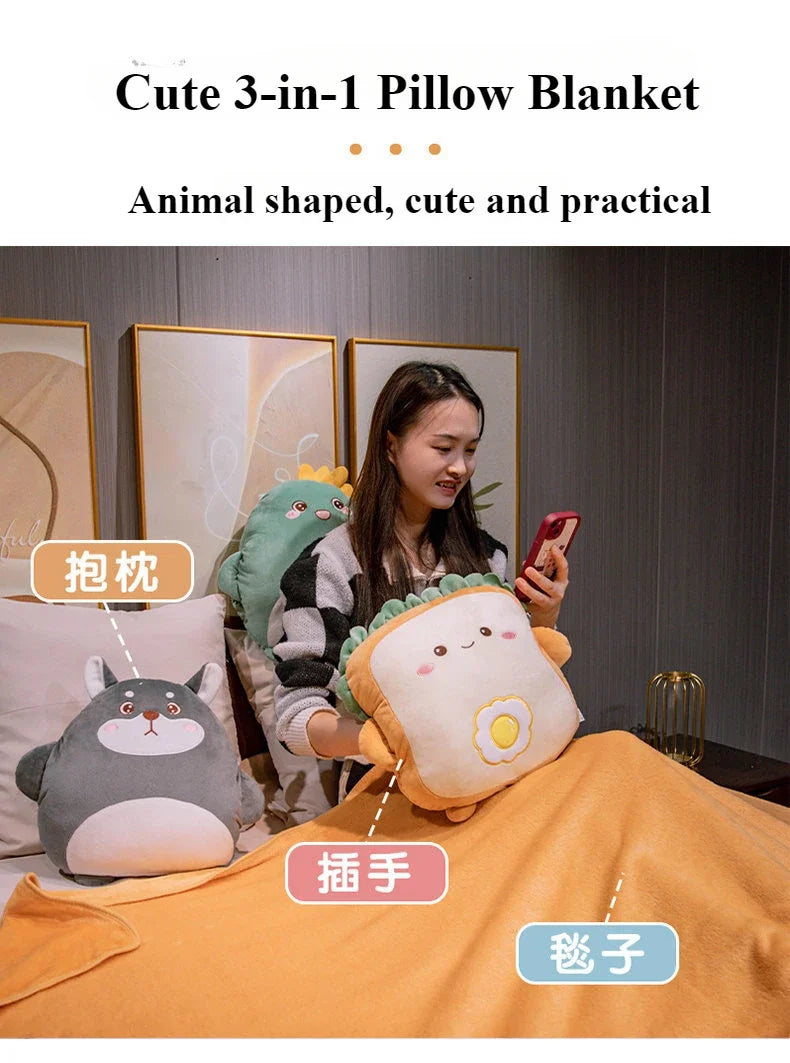 2-in-1 Plush Pillow Flange Plush Blanket Cartoon Warm Hand Doll Office Nap Leg Cover Soft Comfortable Storage Design Cushion