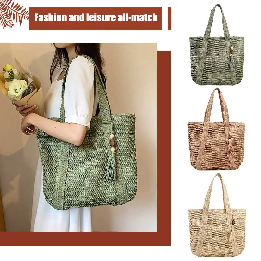 Stylish Hand-Woven Straw Beach Tote Bag for Women | Boho Chic