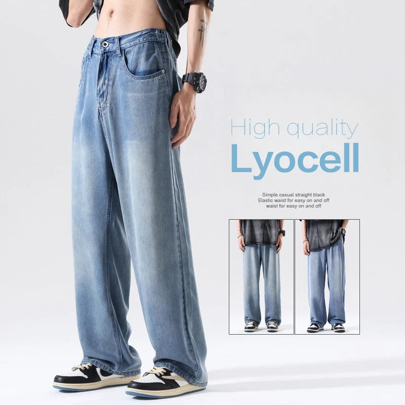 Men's Wide Leg Jeans | Breathable Loose Straight Leg Denim Pants
