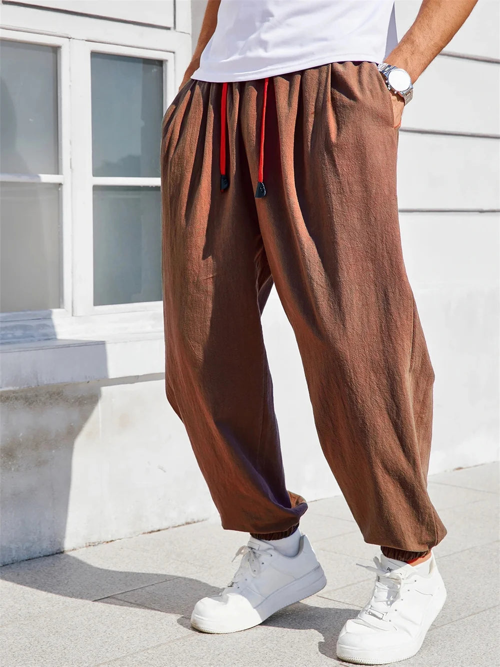 Men's Loose Fit Harem Pants | Cozy Cotton-Linen Lounge Joggers