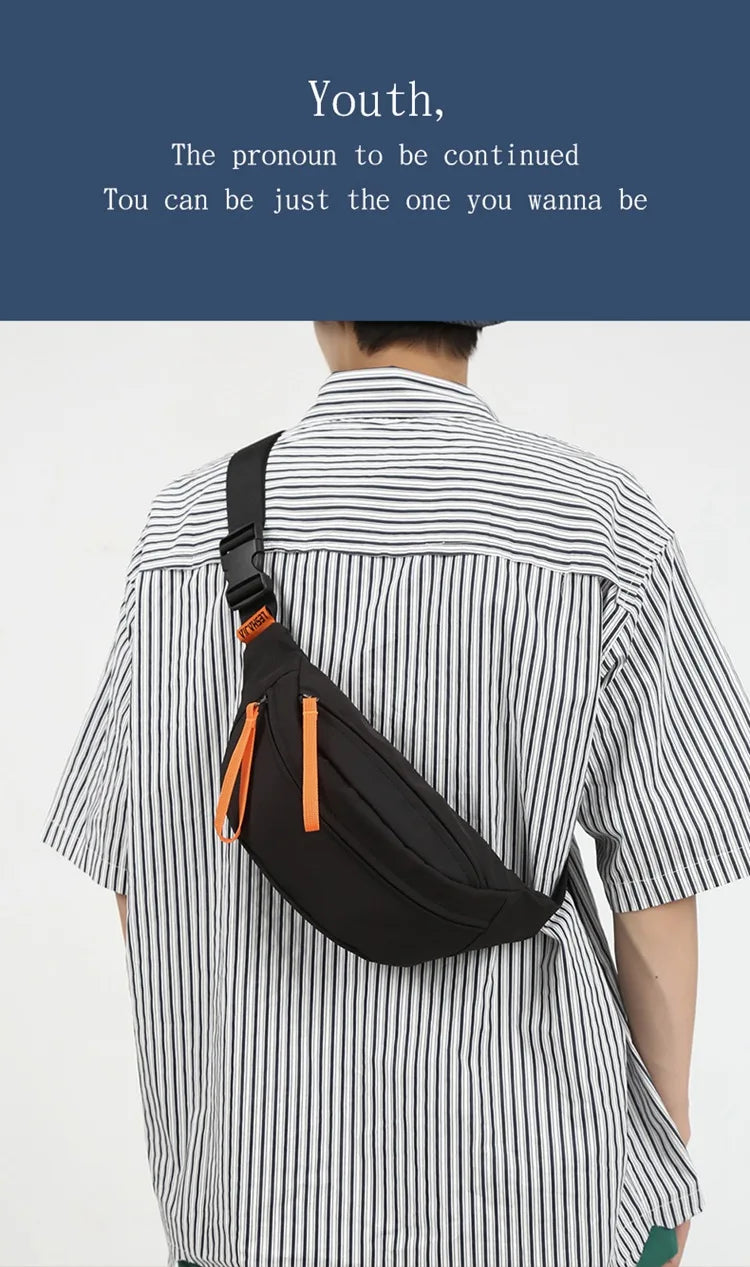 Street Casual Hip Hop Sport Fanny Pack Men Women Waterproof Functional Crossbody Bag Fashion Motorcycle Chest Bag Green Orange