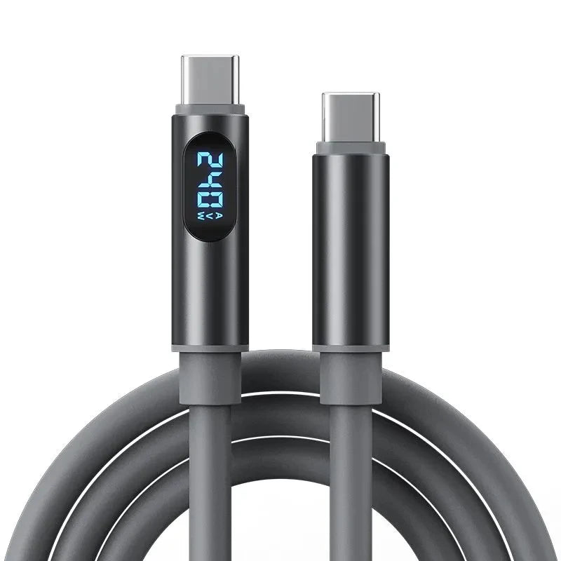 USB C To Type-C Charger Cable 240W High-speed Quick Charging LED Digital Display Data Line for IPhone 17 Samsung Xiaomi Huawei
