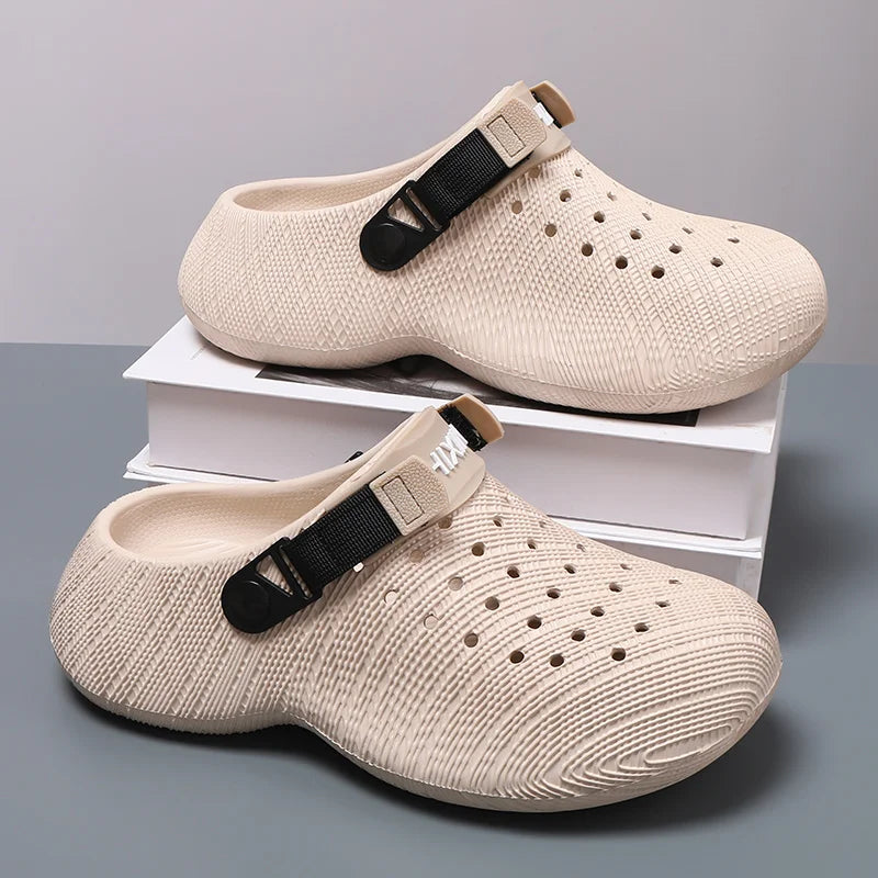 Men Thick Sole Clogs Breathable Hollow Out Non-slip Garden Shoes Outdoor Beach Slippers Slip On Platform Sandal Summer Walking