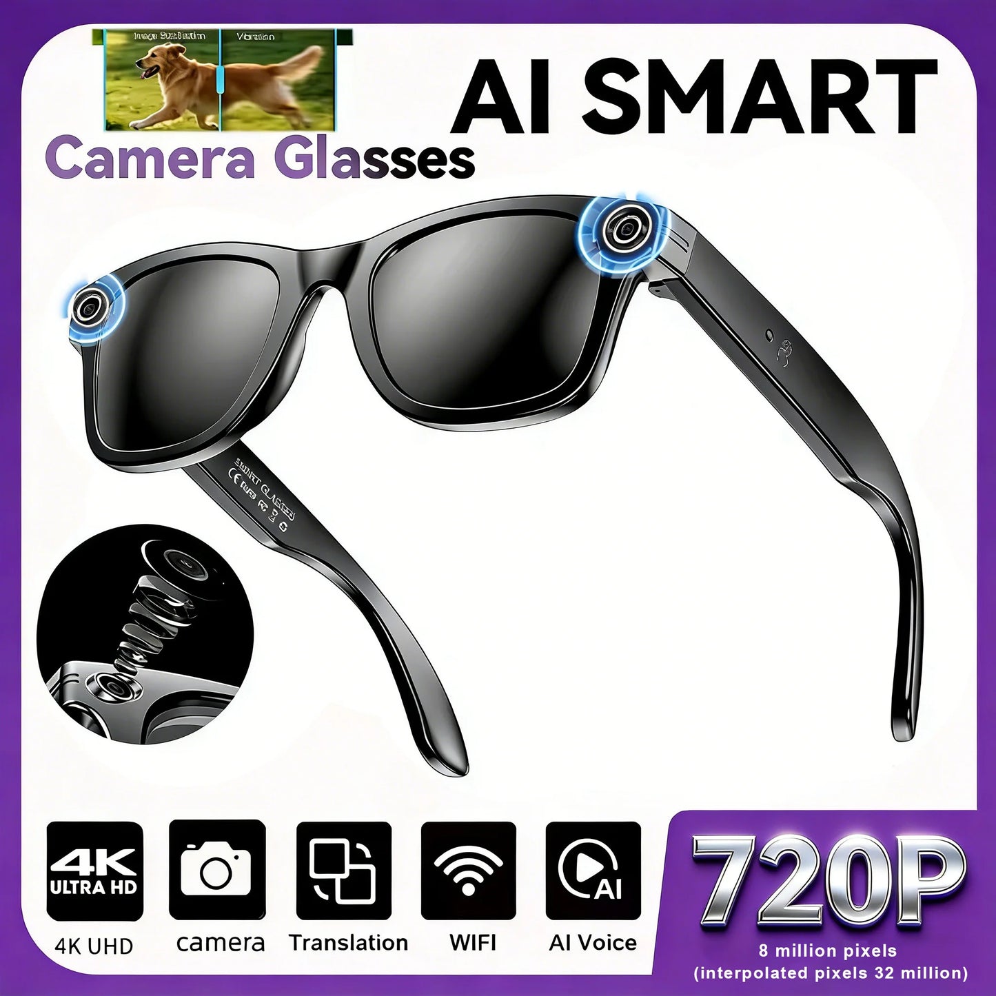 Smart Glasses with AI Camera, Bluetooth & Voice Translation