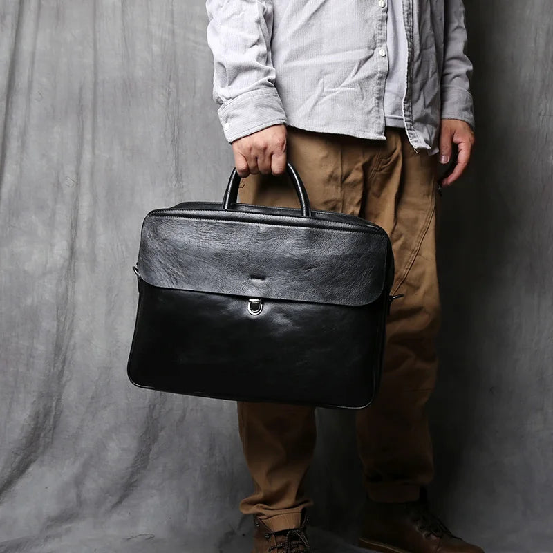 Maletín de cuero genuino vintage para hombre | Bolso para portátil de gran capacidad