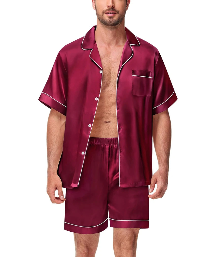 Men's Luxury Satin Pajama Set | Short Sleeve Summer Sleepwear