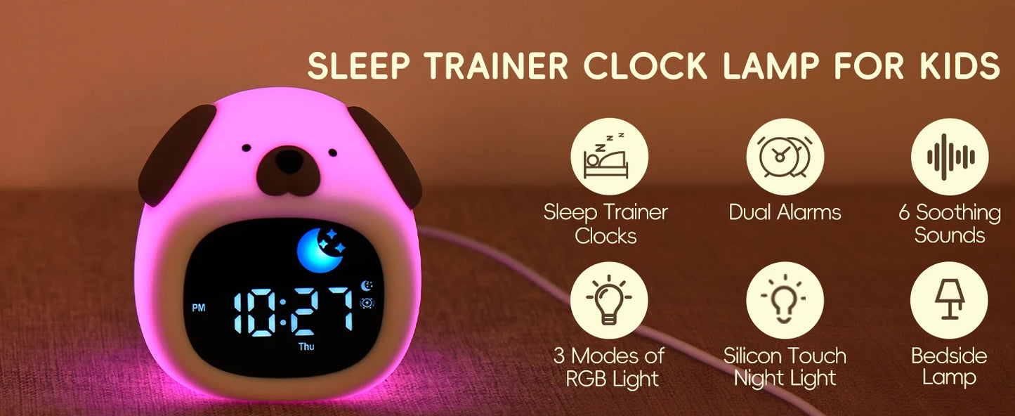 Cute Puppy-Shaped Kids Alarm Clock | Toddler Sleep Training Light