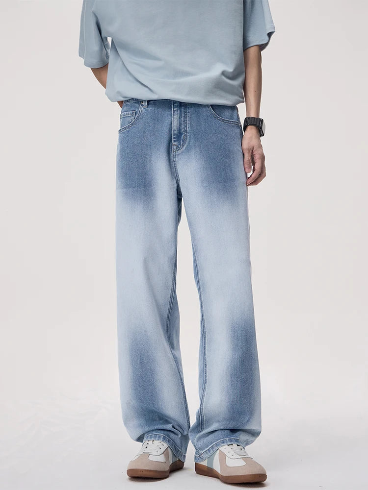 Men's Summer High Street Gradient Light Blue Jeans | Comfortable Fit