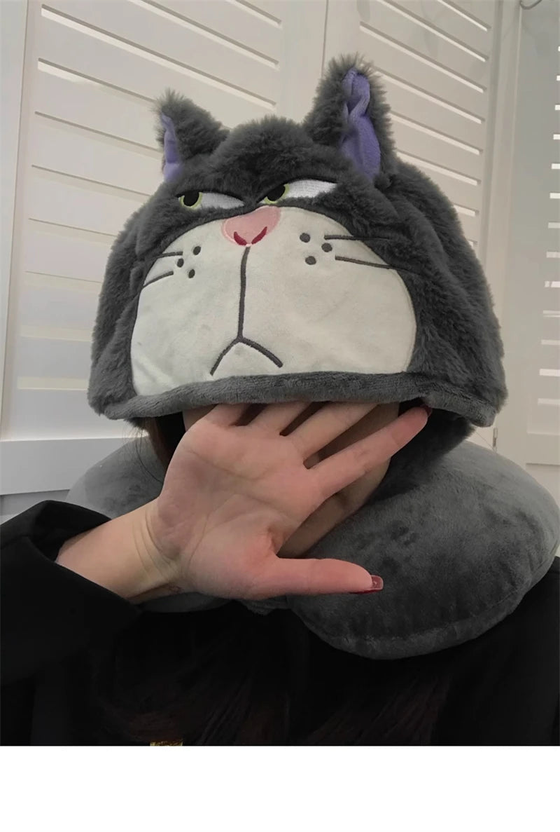 Kawaii Cat U-Shaped Neck Pillow | Cozy Hooded Travel Companion