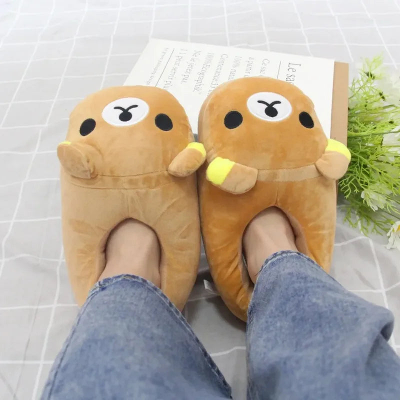 Cute Plush Fleeces-Lined Winter Bear Cartoon Slippers