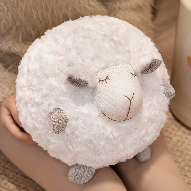 Adorable Round Sheep Plush Pillow Toy - Soft Fluffy Lamb Cushion