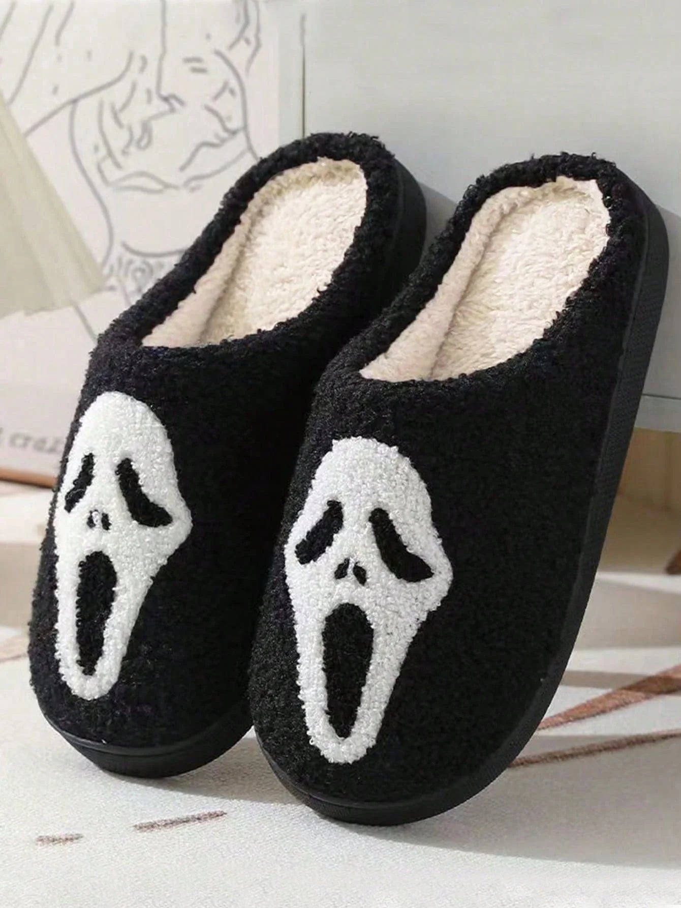 Halloween Skeleton Cartoon Winter Slippers | Cozy Indoor Shoes