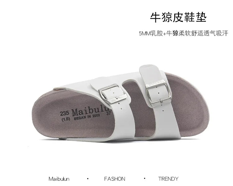 Men's Buckle Flat Bottom Cork Slippers | Comfortable Summer Sandals
