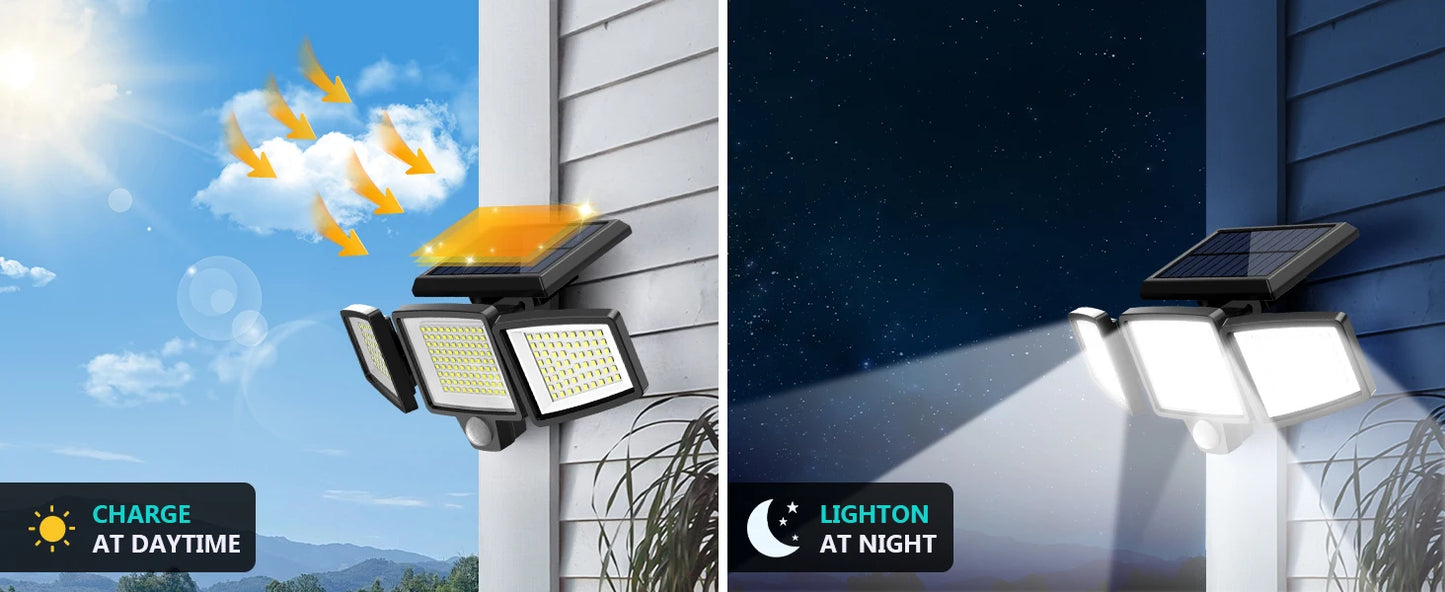 3-Head Solar Outdoor Light with Motion Sensor & Remote Control