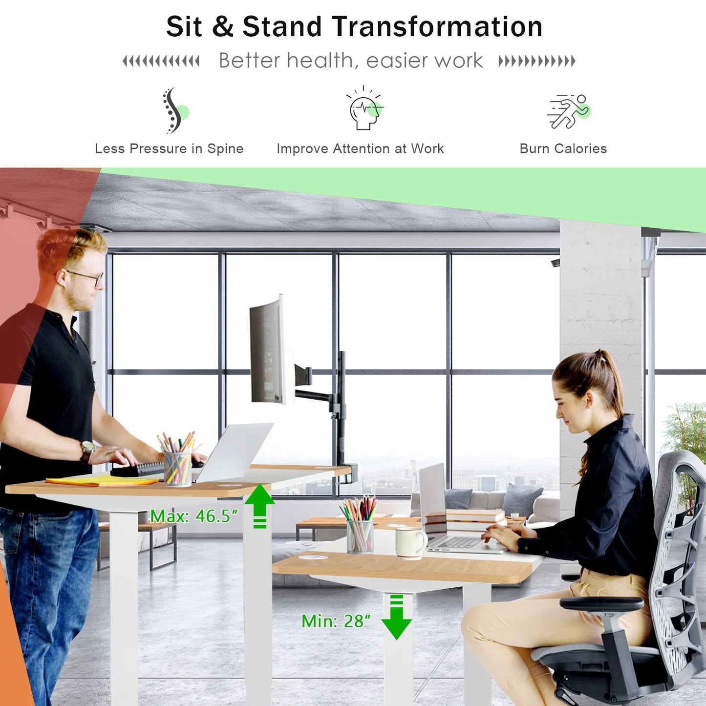 Adjustable Electric Standing Desk | Sit to Stand Table with USB