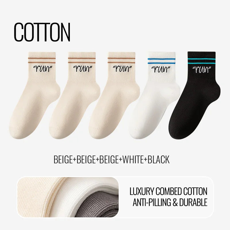 MiiOW Trendy Stripe Letter Sock Men Teen Athletic Sport Sock Moisture Wicking Anti Odor Warm Winter Crew Sock Long Staple Cotton