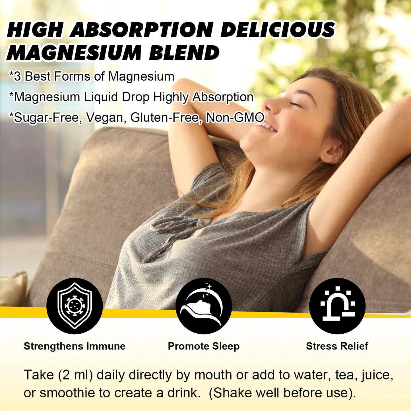 60ML Magnesium Glycinate Liquid Drops for Calm Mood & Sleep Health