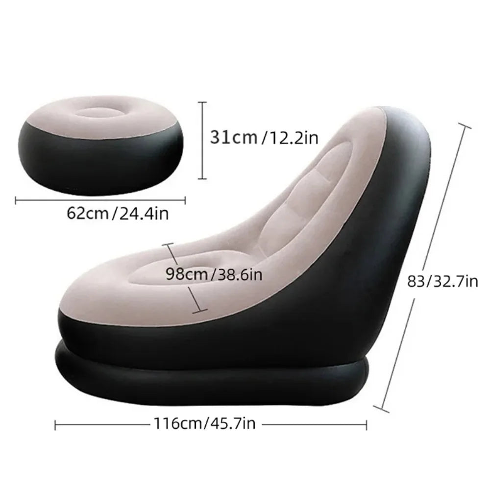 Sillón Hinchable Perezoso | Sofá Portátil con Reposapiés