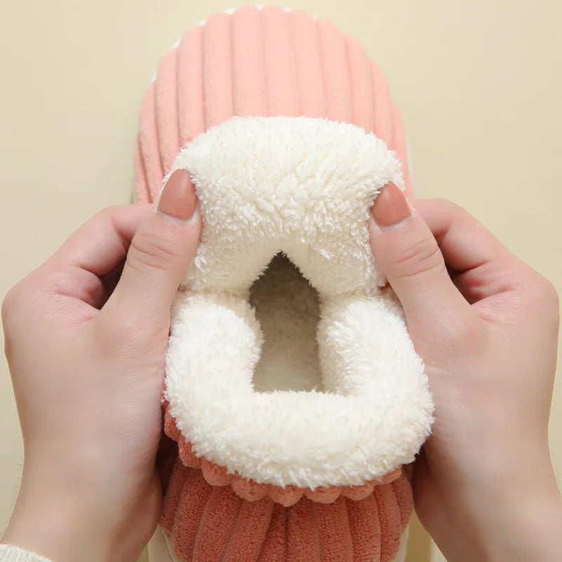 Cozy Winter Plush Corduroy Slippers | Non-Slip Indoor Shoes