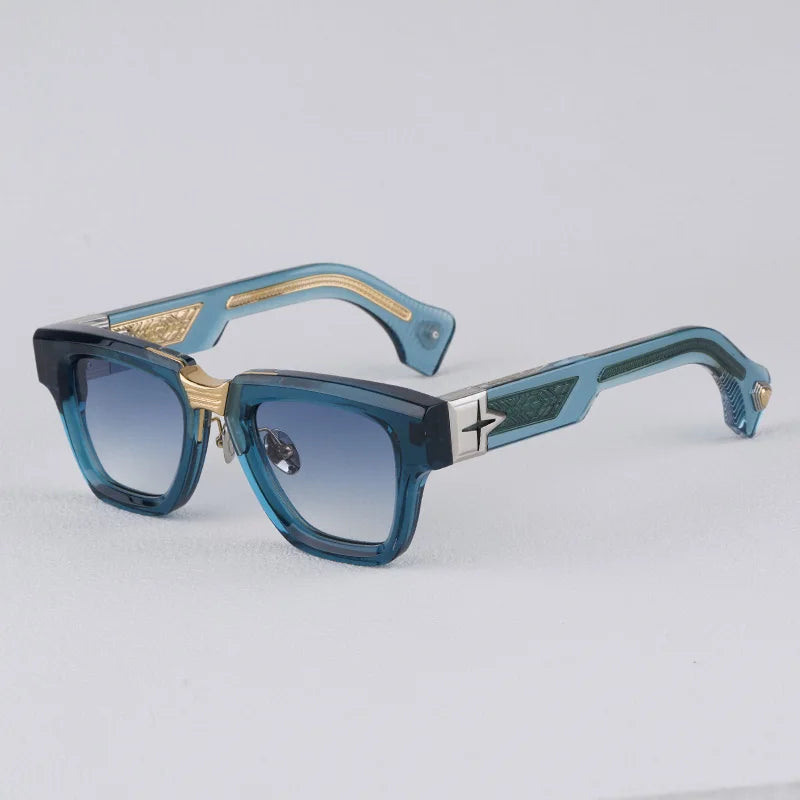 Luxurious Dark Red Thick Frame Sunglasses with Gold Details
