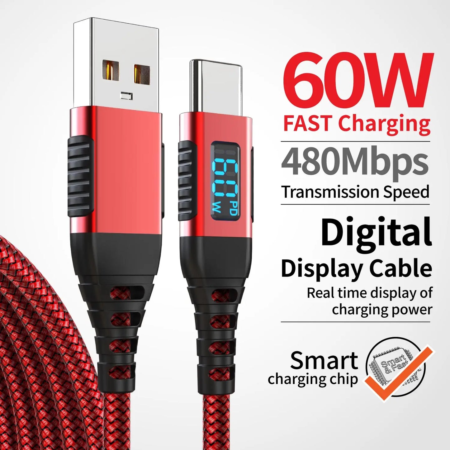 60W USB Type-C Fast Charging Cable | Universal Compatibility