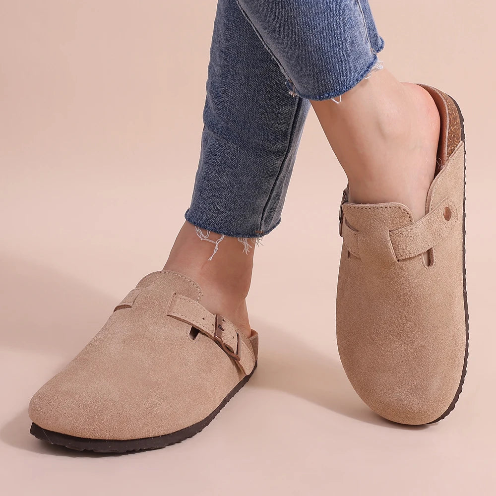 Women's Classic Cork Slippers | Comfortable Suede Clogs with Arch Support