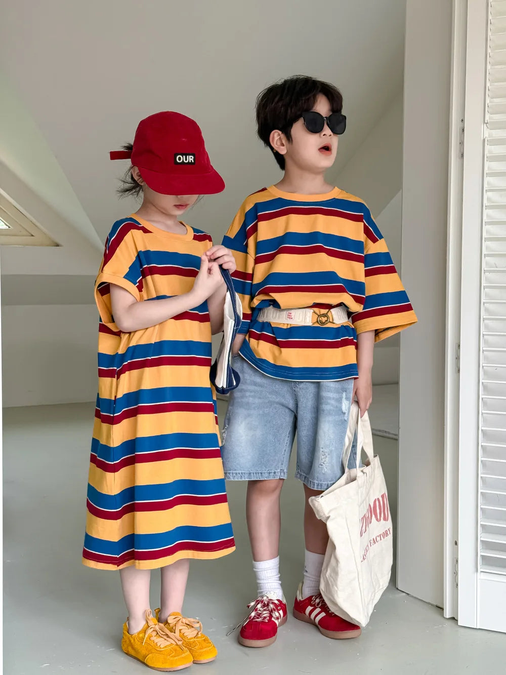 Children's Wide Striped Short-Sleeve T-Shirt for Summer Fun