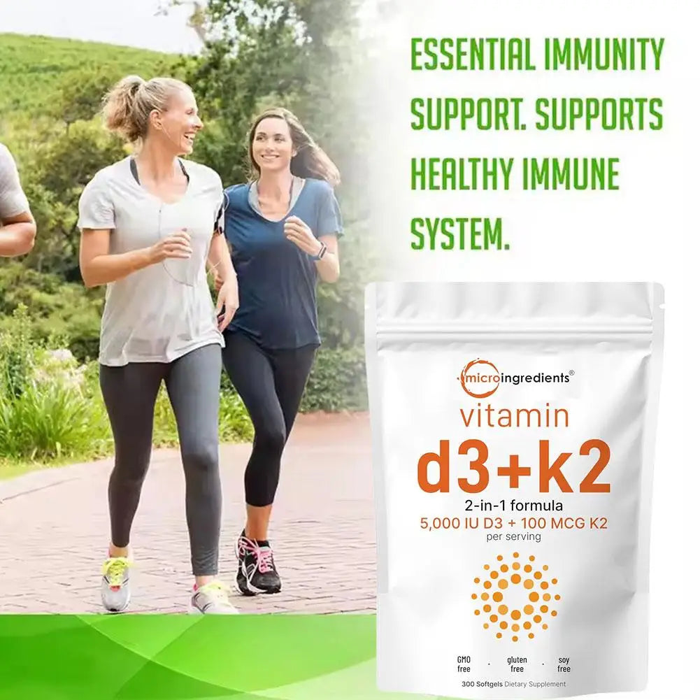 Vitamin D3 K2 Capsules for Immune Support | 300 Vegan Softgels