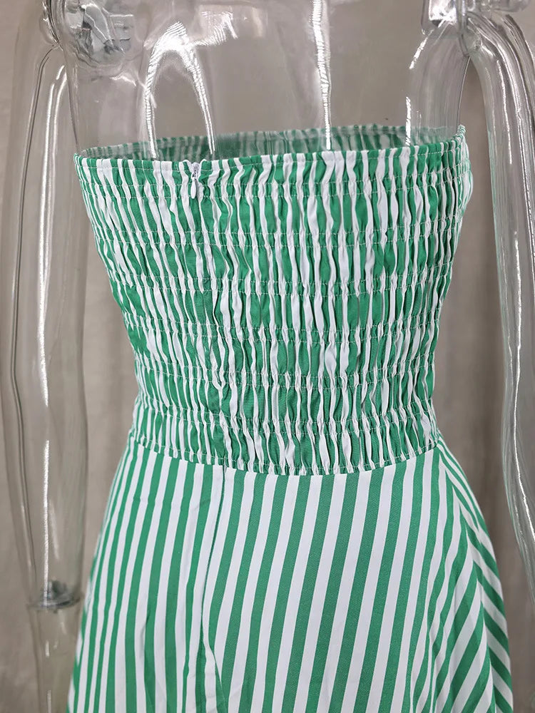 Elegant Green Striped Off Shoulder Maxi Dress for Women