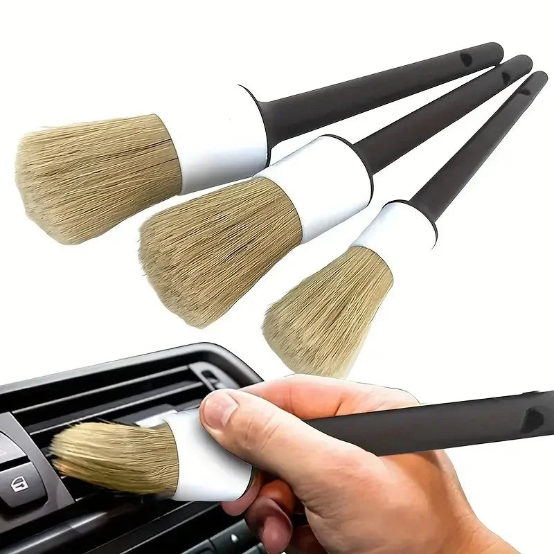 3PCS Car Detailing Brushes Set | Boar Hair Bristle Cleaning Tools