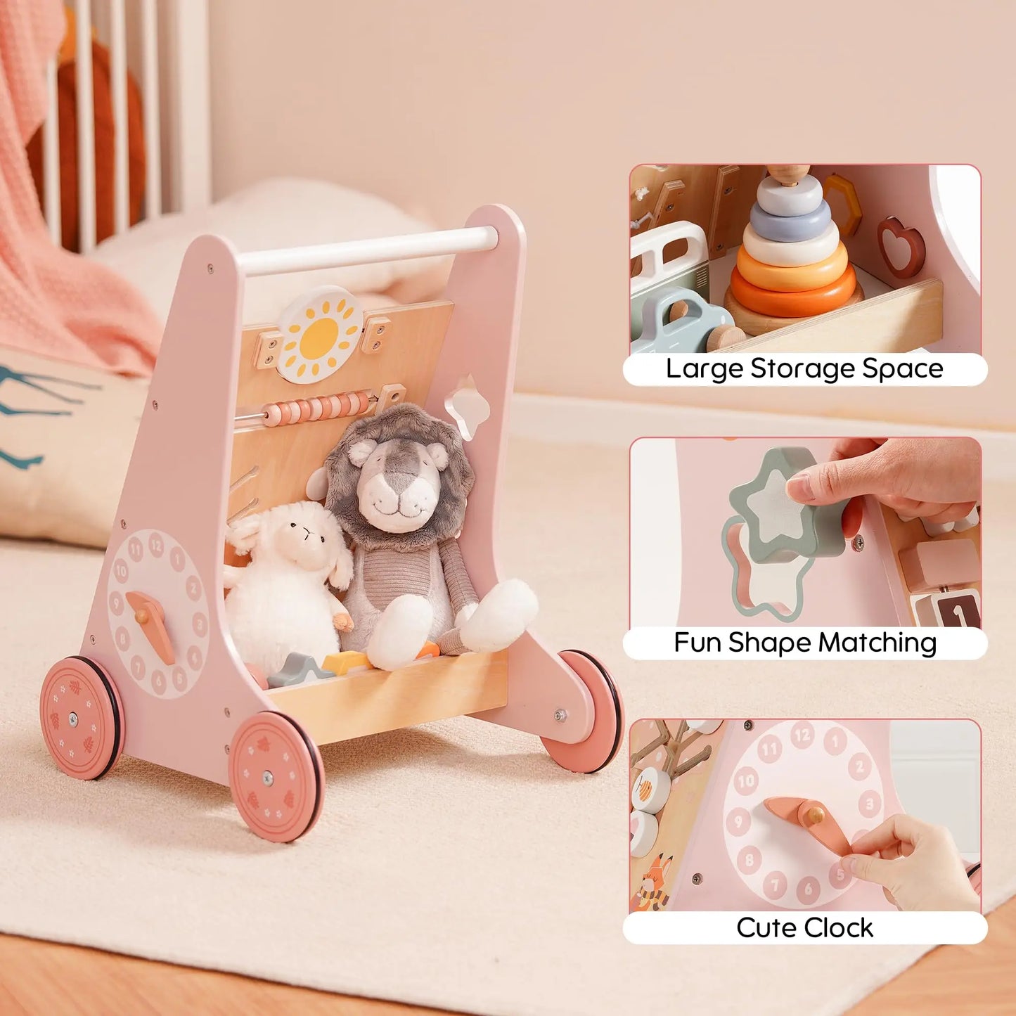 Wooden Baby Walker with Activity Center | Engaging Montessori Toy